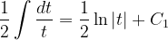 \dpi{120} \frac{1}{2}\int \frac{dt}{t}=\frac{1}{2}\ln \left | t \right |+C_{1}